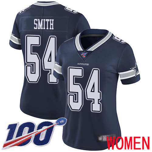 Women Dallas Cowboys Limited Navy Blue Jaylon Smith Home 54 100th Season Vapor Untouchable NFL Jersey